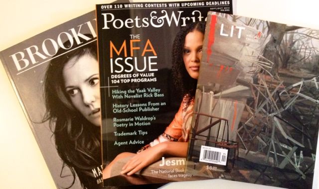 free magazine copies included Brooklyn, Poets and Writers, and LIT, the journal from The New School