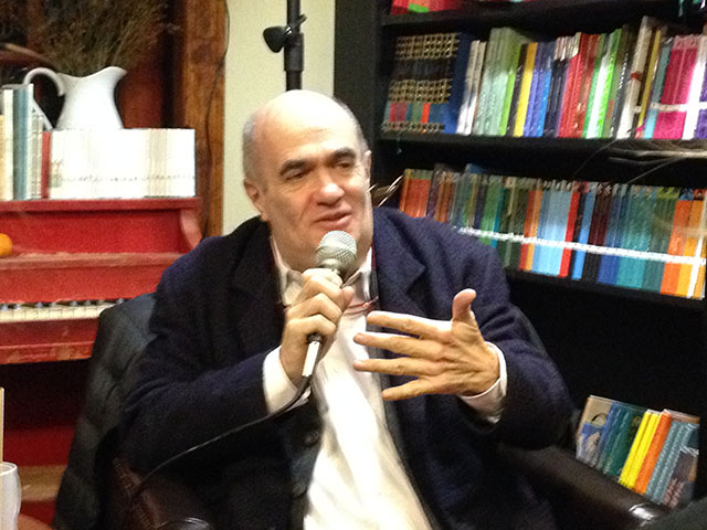 Colm Toibin asking questions of Alameddine at Community bookstore in Park Slope