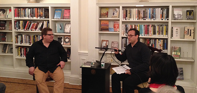 Jaime Clarke and Charles Bock discussing Vernon Downs at the Center for Fiction in Manhattan