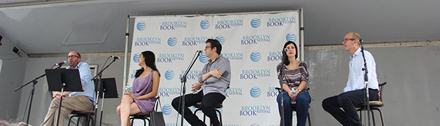 21st Century narrators panel at the Brooklyn Book Festival moderated by Christian Lorentzen, with Elif Batuman, Ben Lerner, Christine Smallwood, Lorin Stein