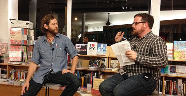 Luke Goebel and Tobias Carroll discuss Fourteen Stories, None of Them Yours, Goebel's debut novel, at Greenlight bookstore in Brooklyn
