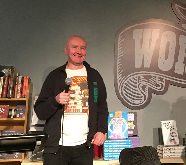 Irvine Welsh, author of Trainspotting talked about his latest novel, The Sex Lives of Siamese Twins, at WORD bookstore in Jersey City